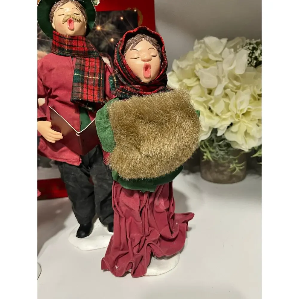 Vintage Christmas Family Home For The Holidays Fabric Mache Carolers Set of Four